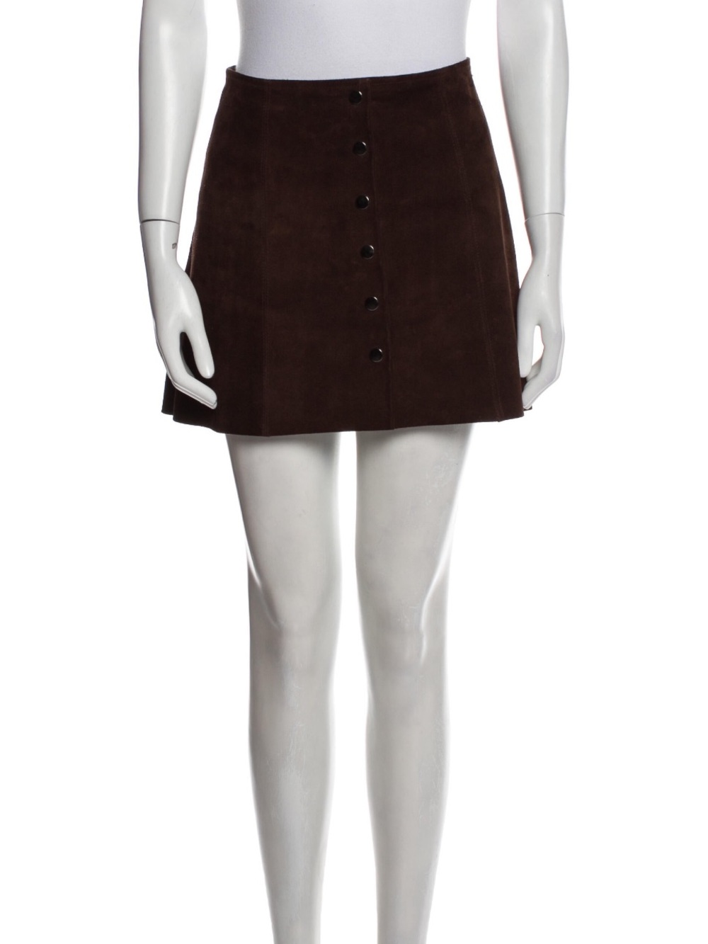 Reformation Dark Brown Suede Button-Front Mini Skirt - Picture 2 of 8